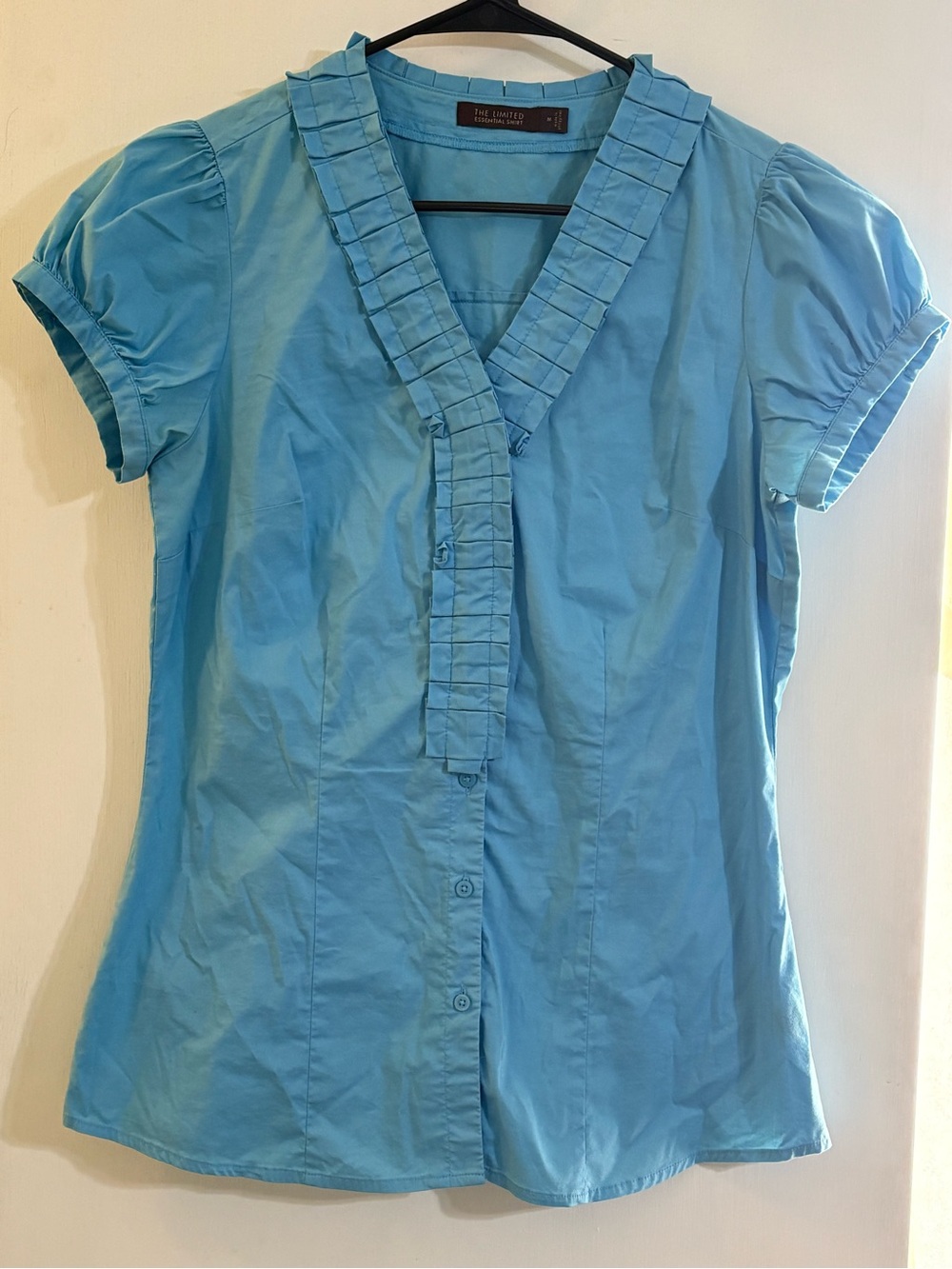 Y2K The Limited Pleated Ruffle Split V-Neck "Essential Shirt" Blouse